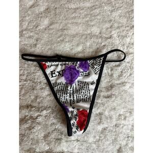 NWOT Planet Lingerie Newspaper Rose Print Thong Panties Size M/6 Vintage Y2K